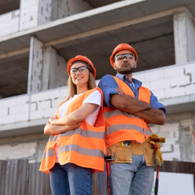 Trabalhadores da construção civil representando segurança sindical com o seguro PASI da VELSEG